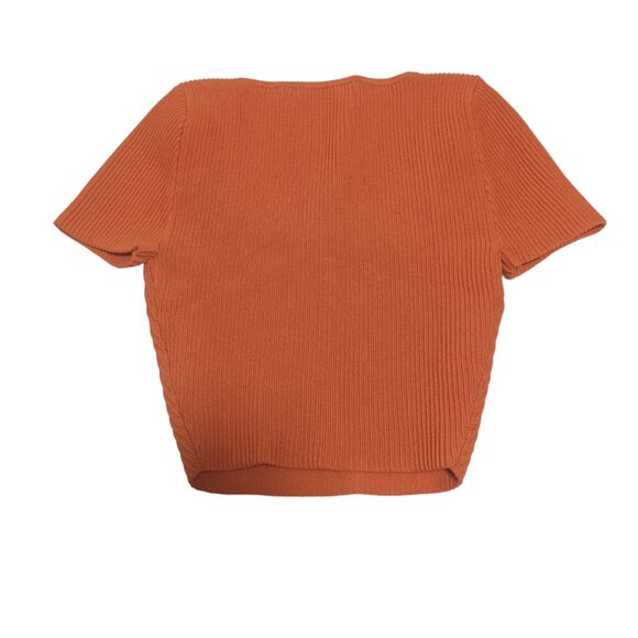Aritzia Babaton Sculpt Knit Orange Square Neck Crop Top nwot size xxs - Picture 3 of 4